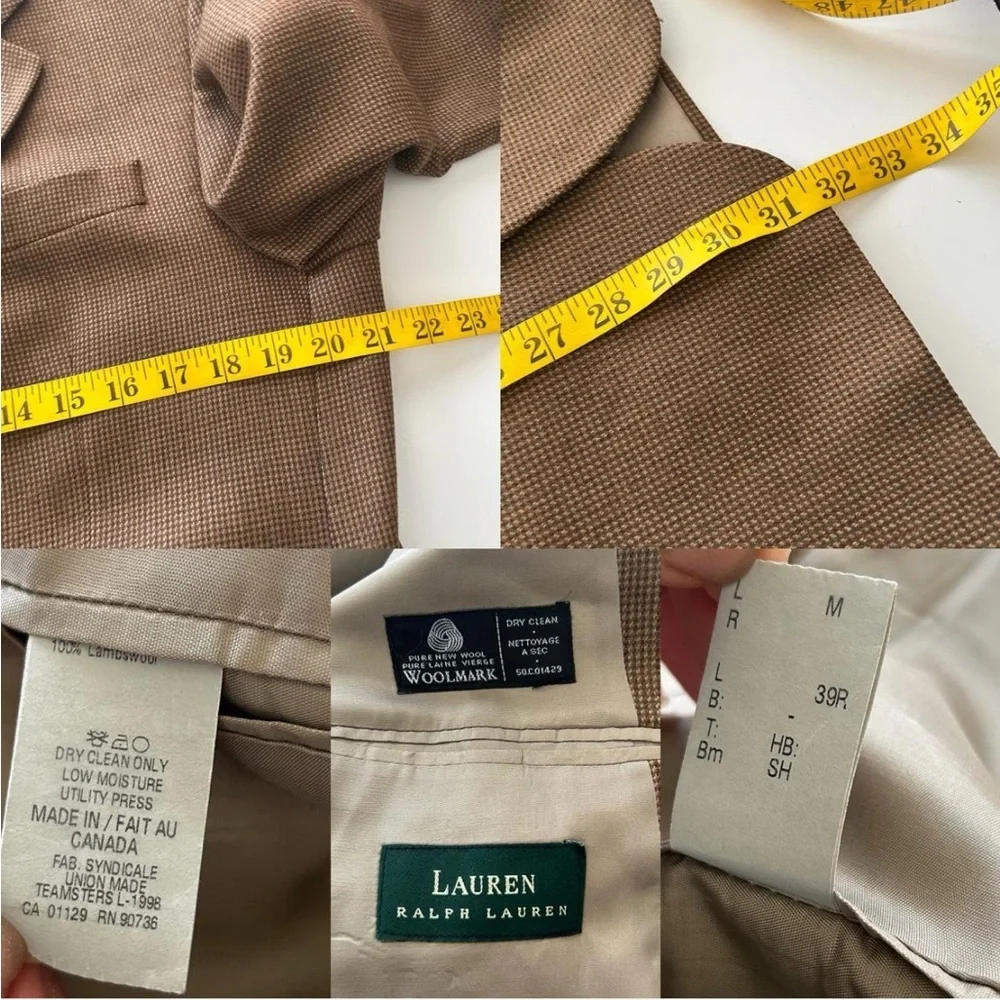 Vintage 1990s Lauren Ralph Lauren houndstooth 100% wool Sport Coat Preppy - Picture 7 of 8